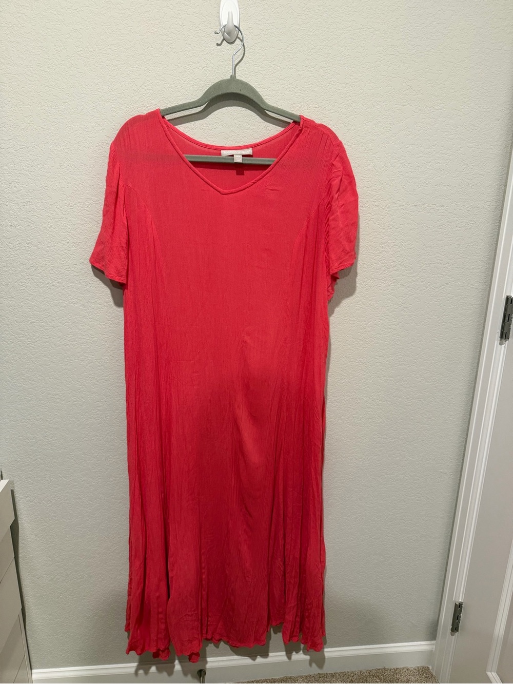 Woman Within Crimson V-Neck Short Sleeve Midi Dress